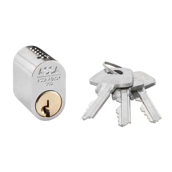 ASSA 1301 Låsesylinder med 3 nøkler, oval Forniklet