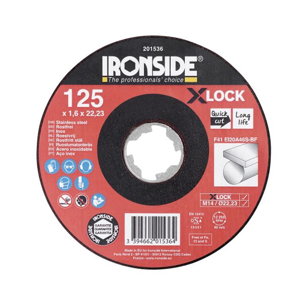 Ironside 201536 Kappskive 125 cm, X-LOCK, for rustfritt stål, F41 125 x 1,6 x 22,23 mm