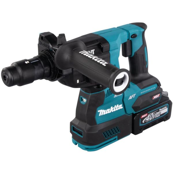 Makita HR002GM202 XGT Kombihammer med 40 V 4,0 Ah-batterier, lader og koffert.