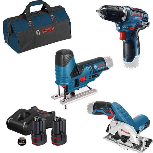 Bosch 12V 3 TOOL KIT Verktøypakke 3 stk. verktøy, med batteri og lader