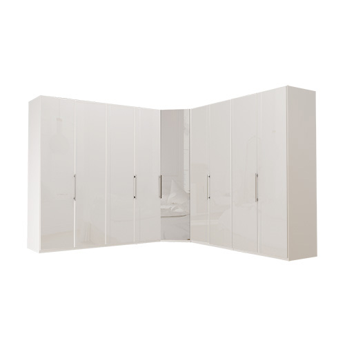 Garderobe Atlanta - Hvit 200 + hjørne + 200, 216 cm, Hvitt glass