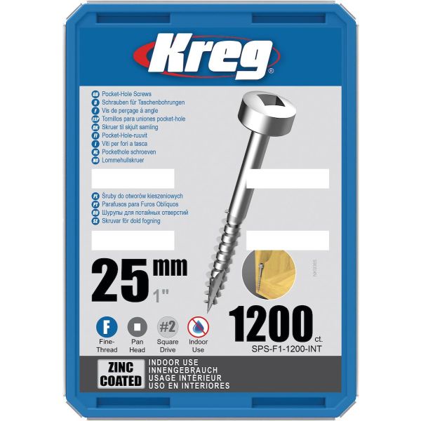 Kreg SPS-F1-1200-INT Skrue 25 mm Ø, galvanisert, Pan Head 1200-pakk
