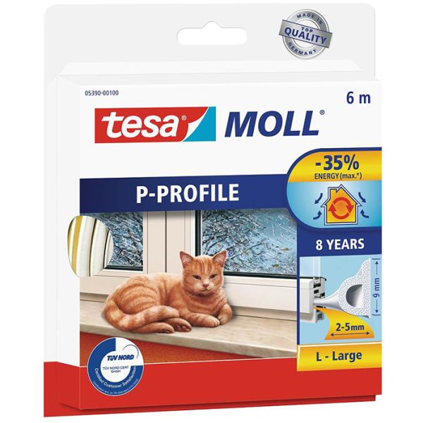 Tesa P-list 05390-00100-00 Tetningstape EPDM, 6 m, 9 mm x 5.5 mm Hvit