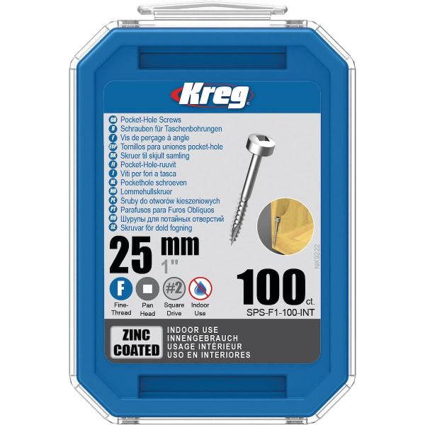 Kreg SPS-F1-100-INT Skrue 25 mm Ø, galvanisert, Pan Head 100-pakk