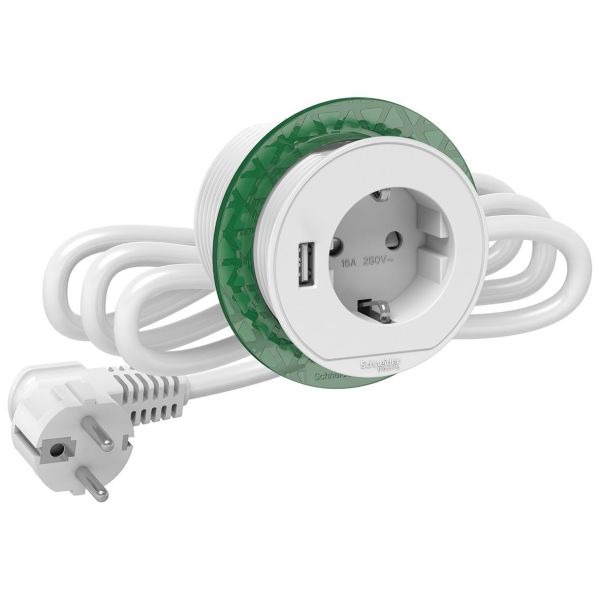 Schneider Electric XS USB-A Unica Bordenhet innebygd, 60 mm Hvit