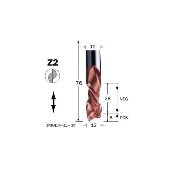 Cobolt 60-156MC Spiralfres D=12, L=28, TL=76, S=12