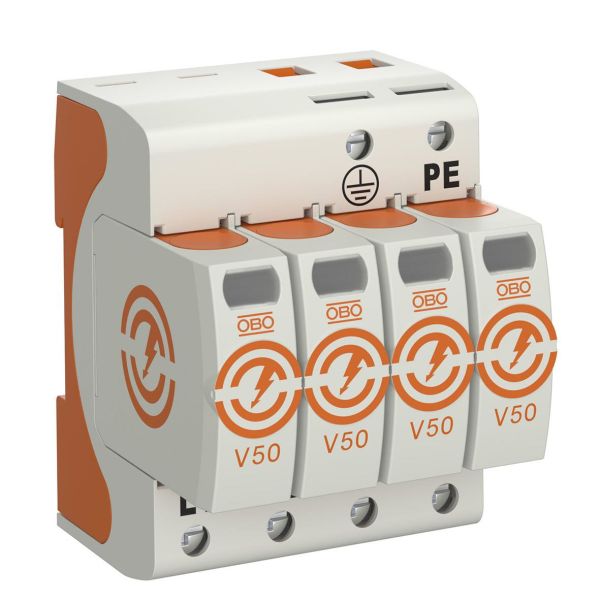 Obo Bettermann 5093513 Overspenningsvern for anlegg med askebeskyttelse Type: V50-4-280, uten fjern, 4 poler