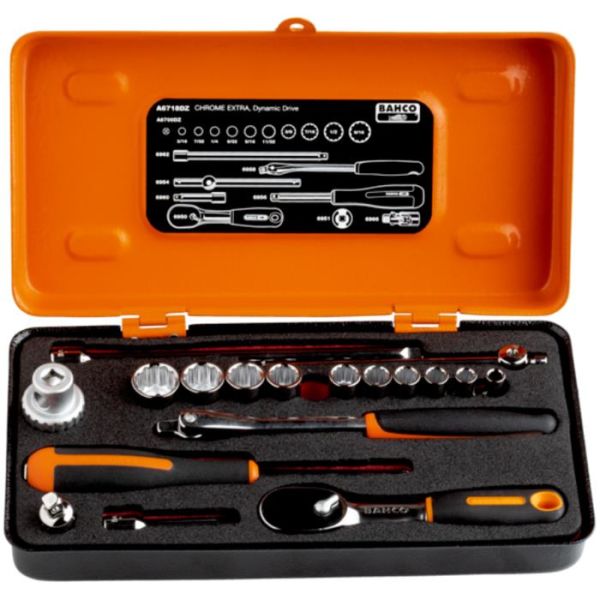 Bahco A6718DZ Pipenøkkelsett 1/4", 18 deler, tommer