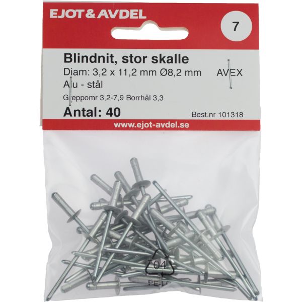 Ejot 101318 Blindnagel AVEX, stort hode 3,2 x 11,2 mm, 40-pakning
