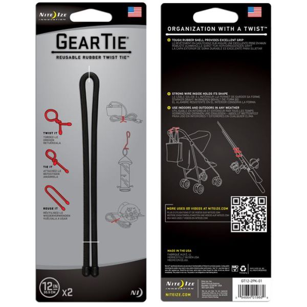 Nite Ize Gear Tie 12 Vaier 2-pakning svart