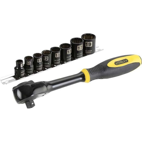 STANLEY 0-94-606 Ringskrallenøkkel 3/8", med pipesett 8–19 mm, 9 deler