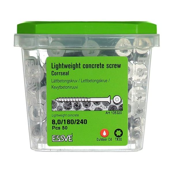 ESSVE CorrSeal TX30 Lettbetongskrue 8,0x240mm, 50-pakning