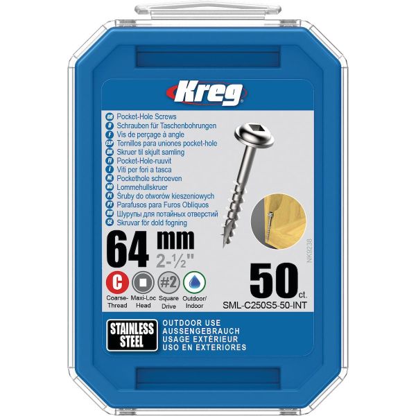 Kreg SML-C250S5-50-INT Skrue 64 mm Ø, rustfri, Maxi-Loc 50-pakk