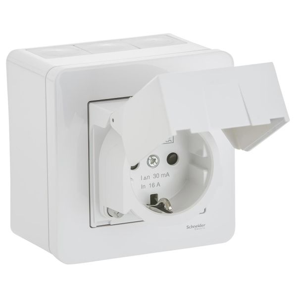Schneider Electric WDE002979 Vekkuttak med jordfeilbryter, utv., IP44, hvit