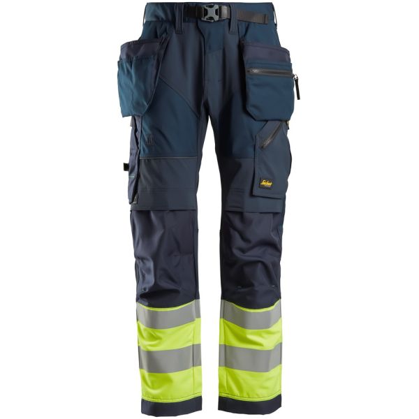 Snickers 6931 FlexiWork Arbeidsbukse marineblå/varsel, gul C44