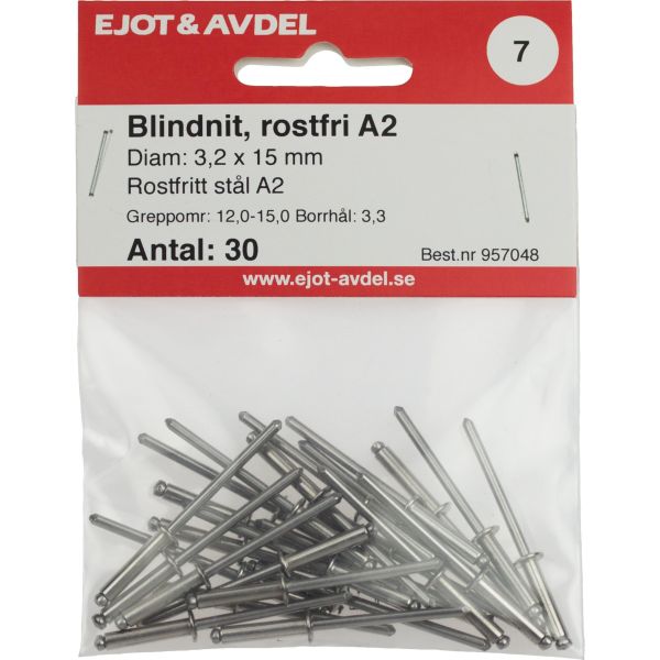 Ejot 120048 Blindnagel SS, RFR F30, 30-pakning 3,2 x 10 mm