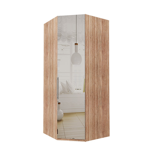 Hjørne Atlanta garderobe 216 cm, Speil, Lys rustikk eik