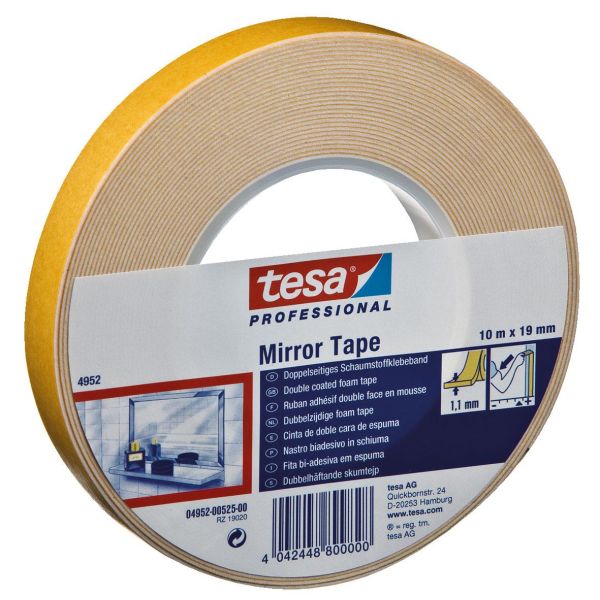 Tesa 4952 Monteringstape dobbelsidig, hvit 10 m x 19 mm