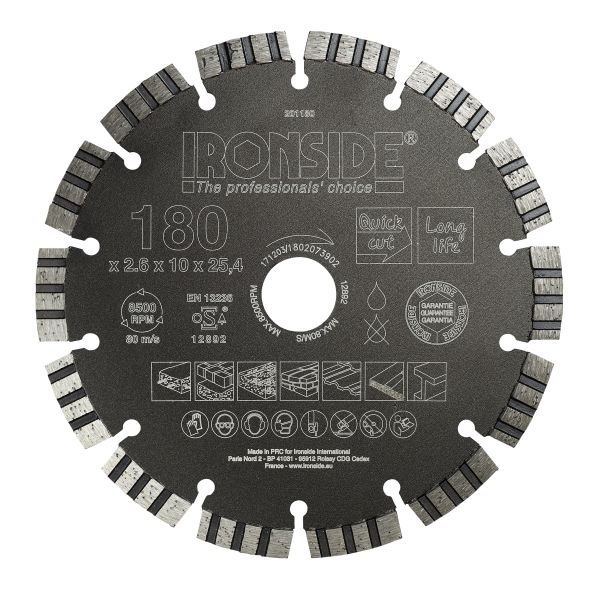 Ironside 201180 Diamantkappskive universal, 180 x 25,4 x 2,6 mm