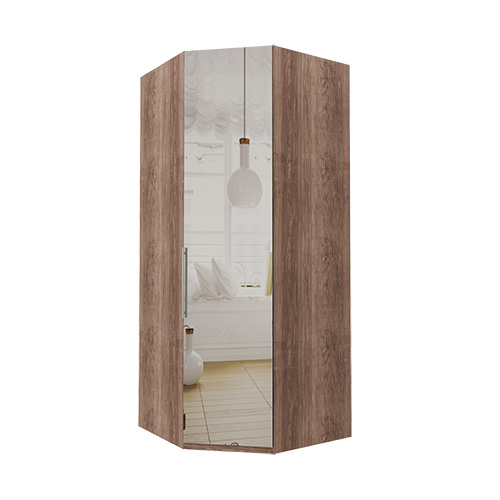 Hjørne Atlanta garderobe 236 cm, Speil, Mørk rustikk eik