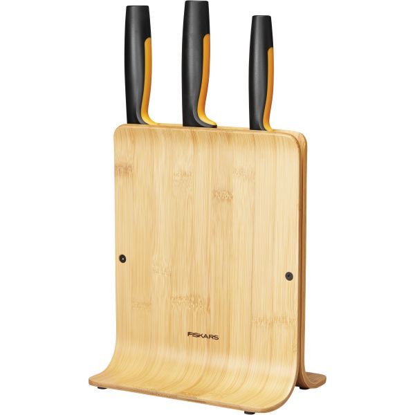 Fiskars Functional Form Knivblokk i bambus med 3 kniver