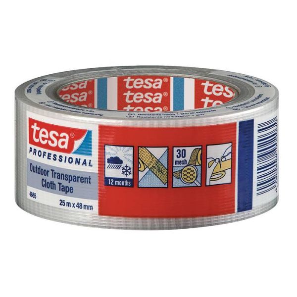 Tesa 4665 Tekstiltape transparent, UV-bestandig, 25 m x 48 mm