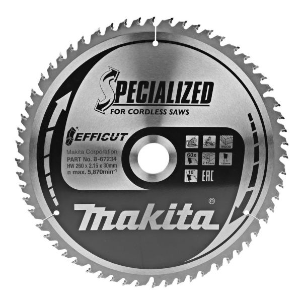 Makita B-67234 Sagblad 260 mm, 60 tenner