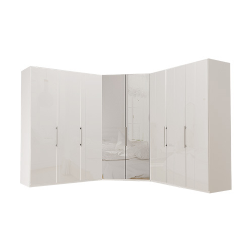 Garderobe Atlanta - Hvit 150 + walk-in + 150, 236 cm, Hvitt glass