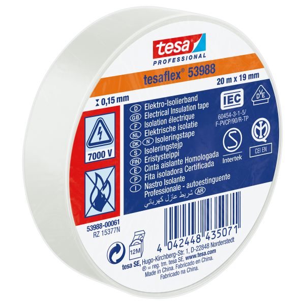 Tesa 53948 El/Isolasjonstape 20 m x 19 mm hvit