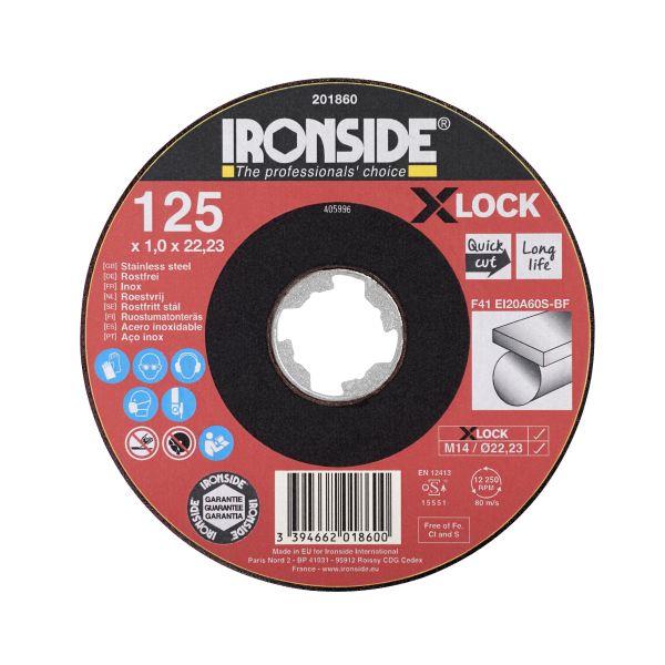 Ironside EI20A Kappskive 125 cm, X-LOCK, for rustfritt stål, F41 125x1x22,23 mm