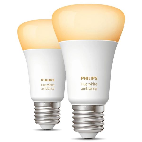 Philips Hue White Ambiance LED-lampe 8,5 W, E27, 2-pakning