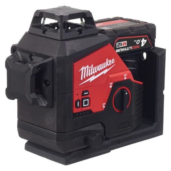 Milwaukee M12 3PL-401C Krysslaser grønn, med batteri og lader