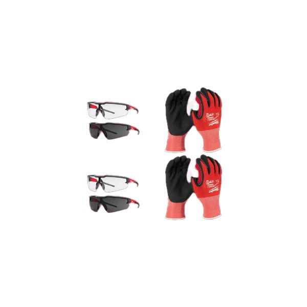 Milwaukee Stay Safe Cut Level 1 M/8 Beskyttelsespakke beskyttelsesbriller x 4 + vernehansker x 2