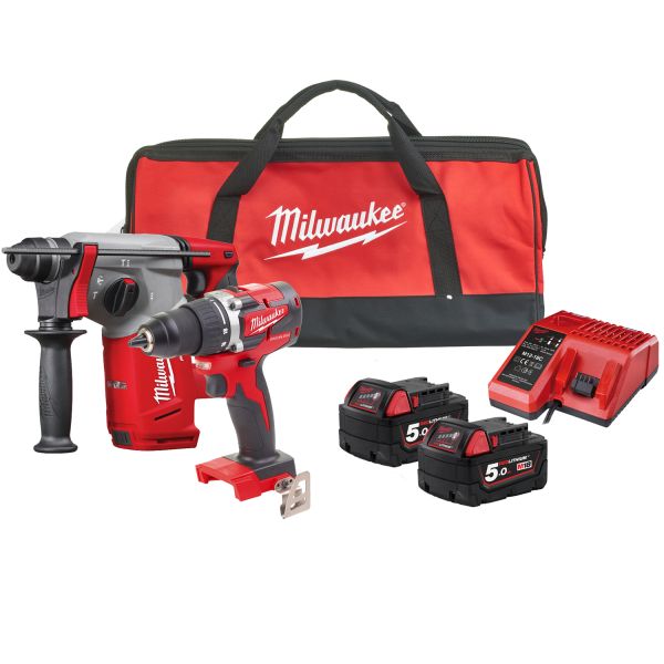 Milwaukee Powerpack M18 FPP2BB-502B Verktøysett med batterier, lader og koffert