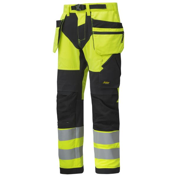 Snickers 6932 FlexiWork Bukse varsel, gul Str. 44