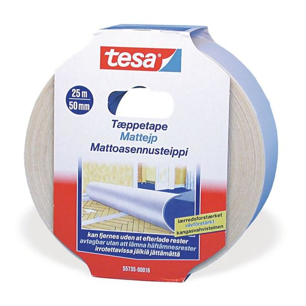Tesa 55735 Teppeteip i polypropylen, dobbeltheftende 25 m x 50 mm