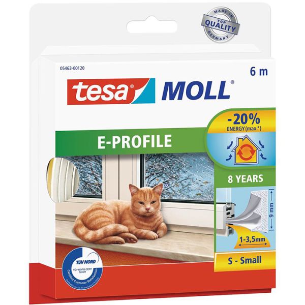 Tesa E-list 05463-00120-00 Tetningstape EPDM, 6 m, 9 mm x 4 mm Hvit