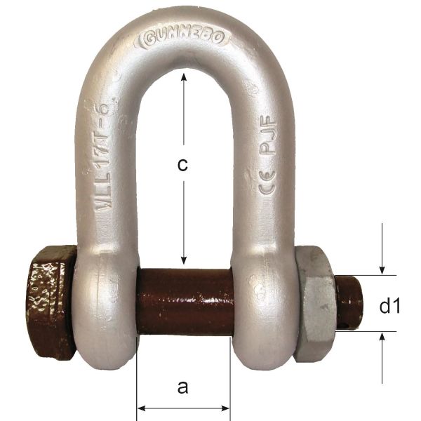 Gunnebo A083513 Sjakkel skruebolt/mutter, rett Ø 16 mm, 2T