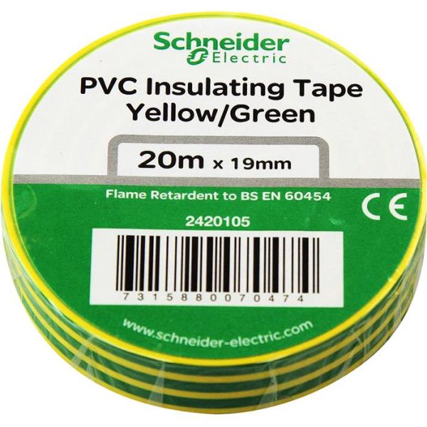 Schneider Electric 2420105 Elektrikerteip 19 mm x 20 m Gul/grønn