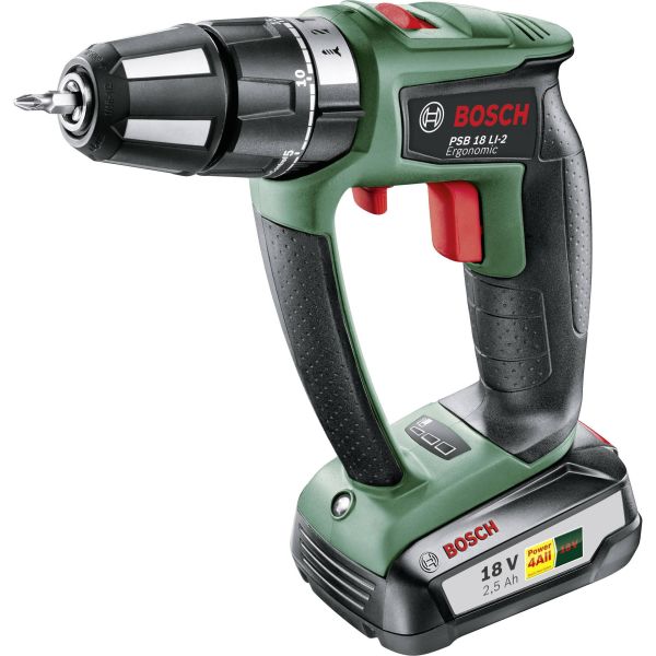 Bosch DIY PSB 18 LI-2 ERGO Slagbor med 2,5 Ah-batteri og lader