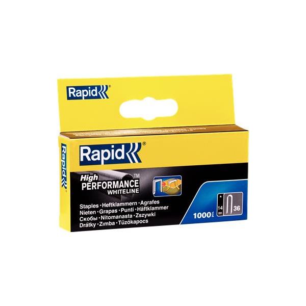 Rapid Nr 36 Bredtrådkabelstift Stål, hvit, 1000-pakning