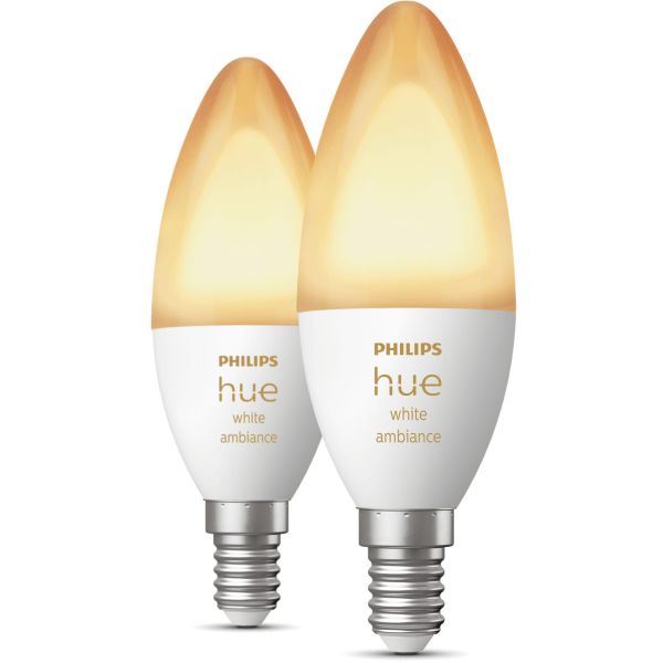 Philips Hue White Ambiance LED-lampe 5,2 W, E14, 2-pakning