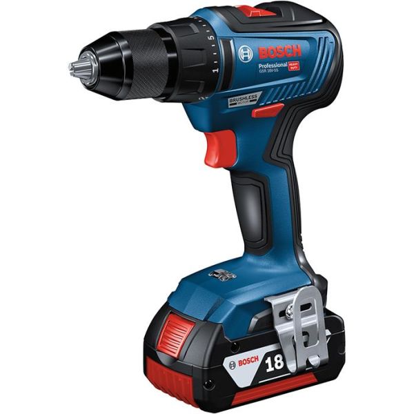 Bosch GSR 18V-55 Borskrutrekker med 4,0 Ah batterier og lader