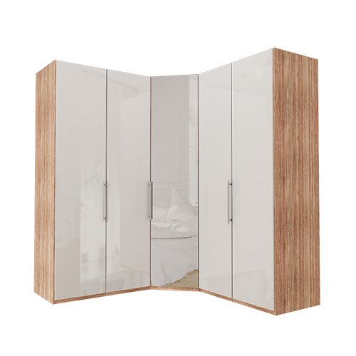 Garderobe Atlanta - Lys rustikk eik 100 + hjørne + 100, 216 cm