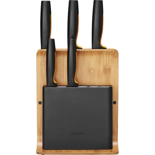 Fiskars Functional Form Knivblokk i bambus med 5 kniver