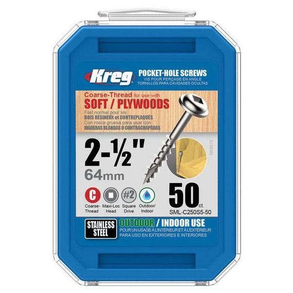 Kreg SML-C250S5-50 Skrue 64 mm, rustfri 50-pakning