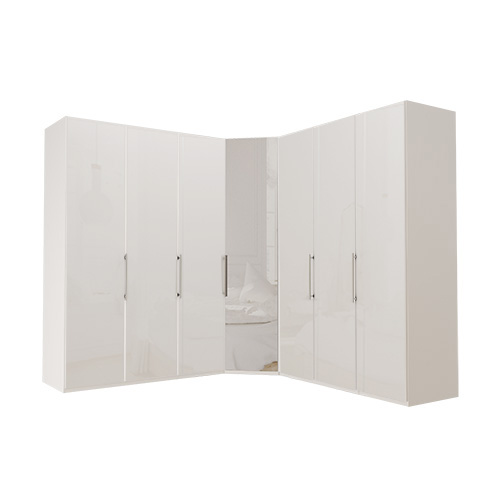 Garderobe Atlanta - Hvit 150 + hjørne + 150, 216 cm, Hvitt glass