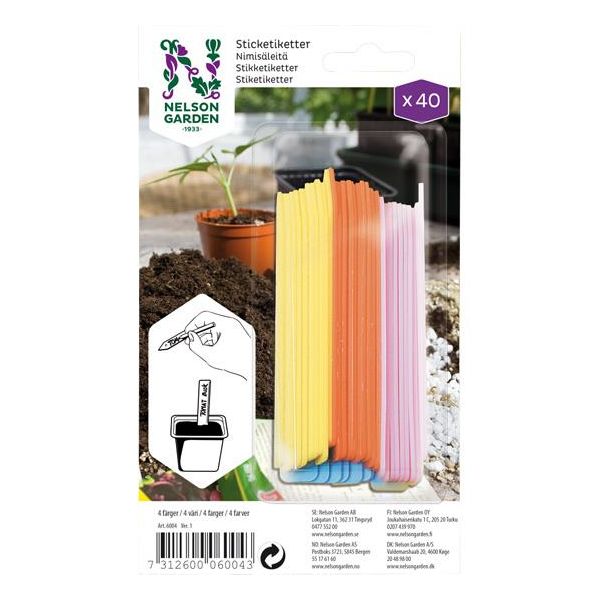 Nelson Garden 6004 Klebeetikett plast, 4 farger, 4x 10 stk.