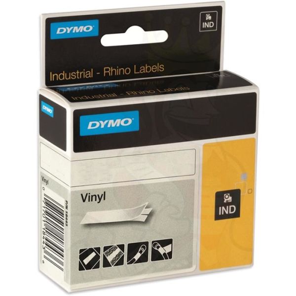DYMO Rhino Teip farget vinyl 12mm Svart på hvitt