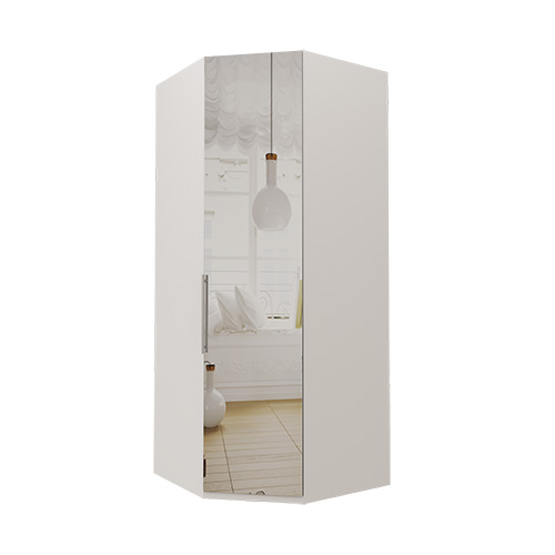 Hjørne Atlanta garderobe 216 cm, Speil, Hvit